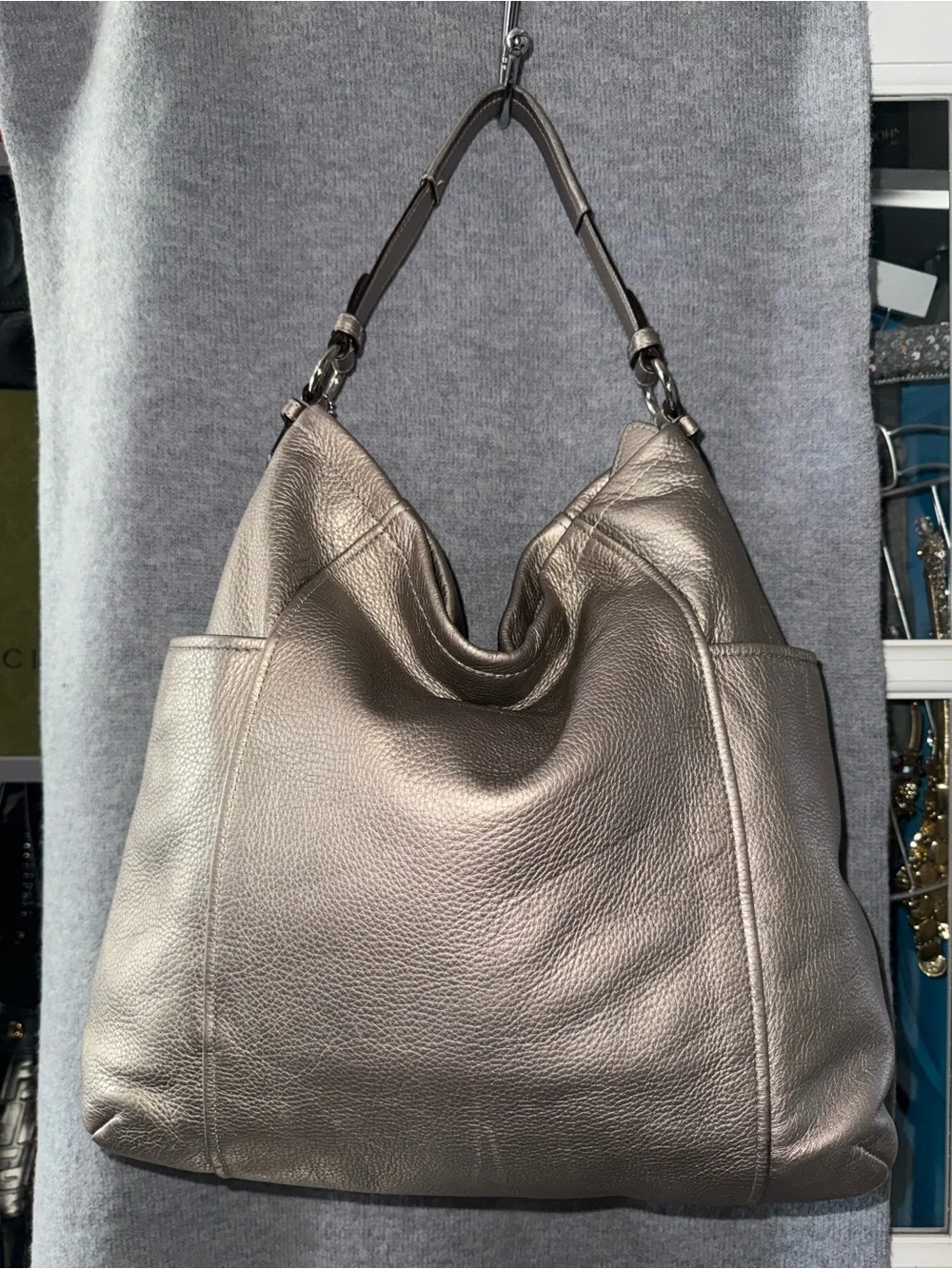 Coach Shoulder Bag in Gray with Silver Logo Plaque